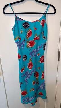 🖤 VTG Y2K Blue Floral Slip Dress Size S Cinnamon Girl Style